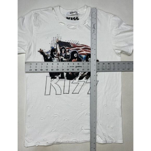 Missguided Kiss Graphic T-shirt Women Small White Music Distressed - Picture 6 of 6